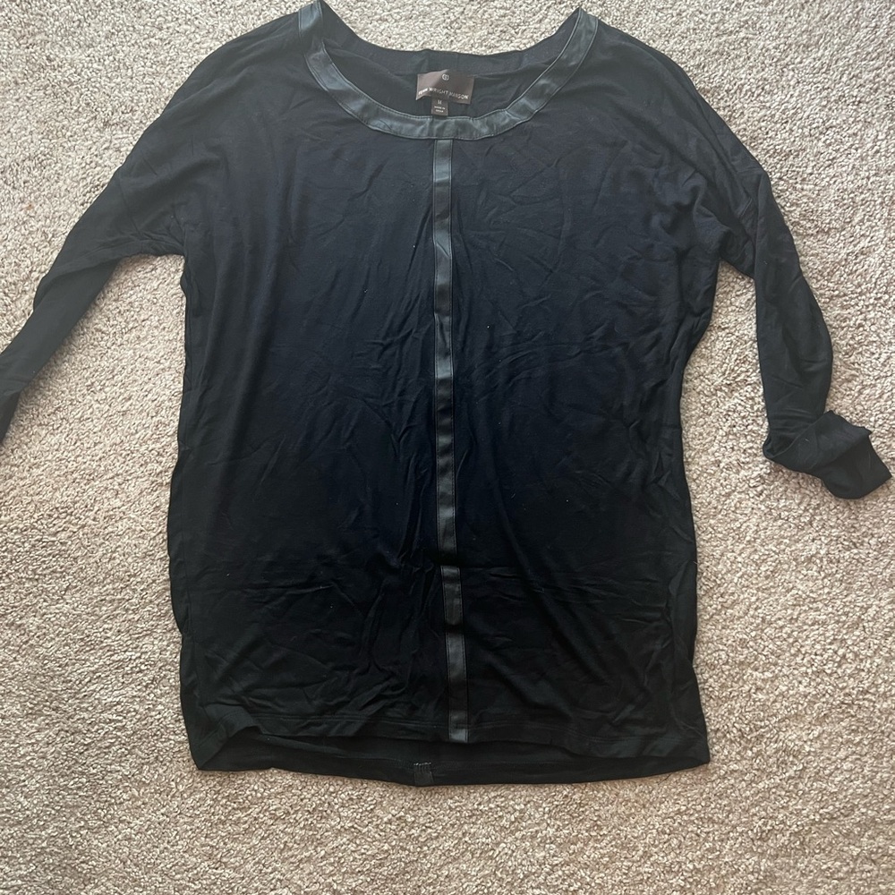 Fenn Wright Manson Black Sheer Long-Sleeve Top with Faux-Leather Trim